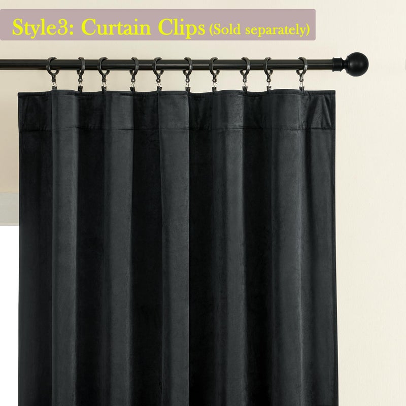 Timeper Extra Long 120 inch - Thick Luxury Velvet Textured Noise Absorbing Black Out Drapes Save Energy Cost for Theater/Master Bedroom/Stage  Rod Pocket Back Tab  Black  52Wx 120L  2 Panels - Image 4