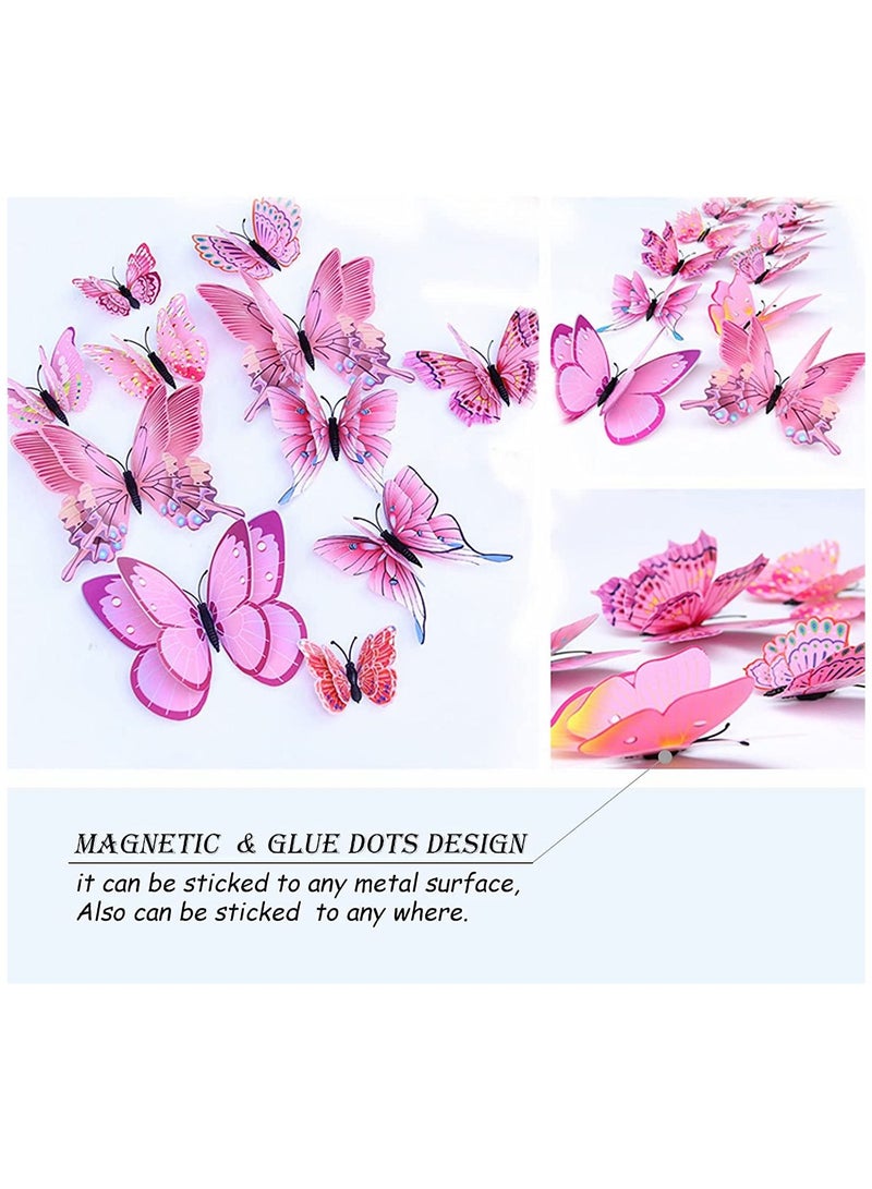 سيوسي ملصق جداري على شكل فراشة ، ملصق جداري مغناطيسي ثلاثي الأبعاد على شكل فراشة ، ملصق جداري مزخرف قابل للإزالة لغرفة الأطفال وغرفة النوم وغرفة المعيشة وتزيين الحفلات 24 قطعة ، وردي - Image 2