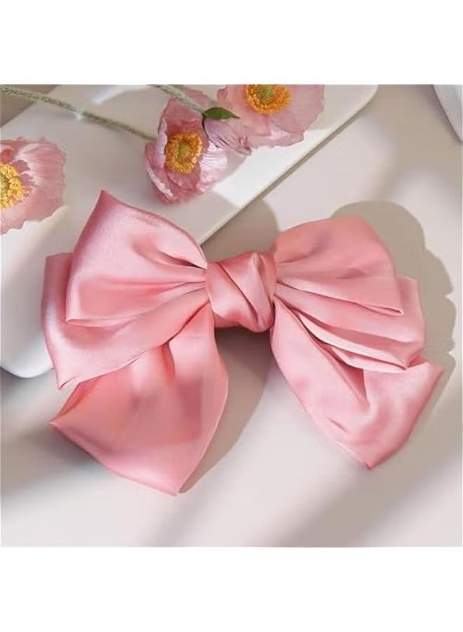 قطعتان من ربطات الشعر الساتان الكبيرة متعددة الطبقات للنساء والفتيات، مشابك شعر بيضاء ووردية، ربطات شعر كبيرة من شريط الحرير، إكسسوارات شعر على الطراز الفرنسي (أبيض + وردي) - Image 5