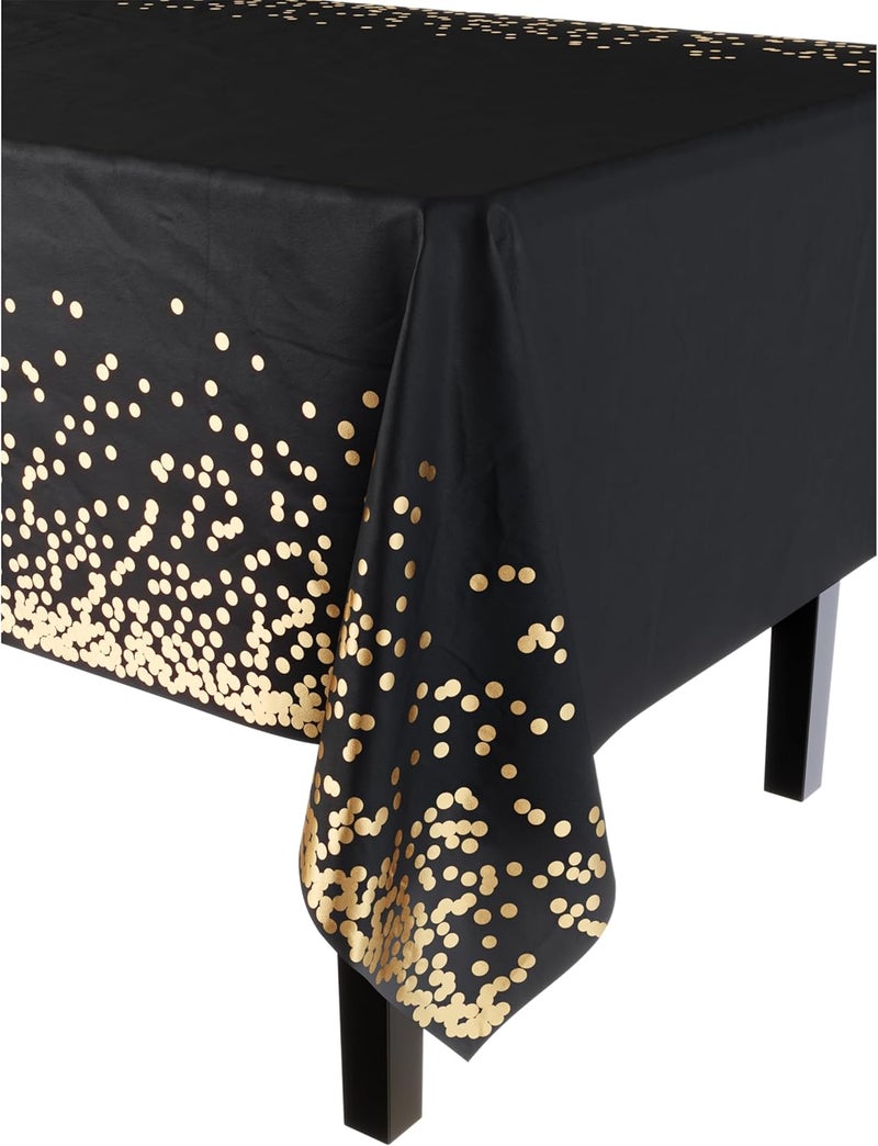 Exquisite Party Solids White and Gold Tablecloth Pack Of 12 New Years Plastic Tablecloth Black and Gold Dot 54 Inch X 108 Inch Rectangle Table Cover Black and Gold Party Decorations - Image 2