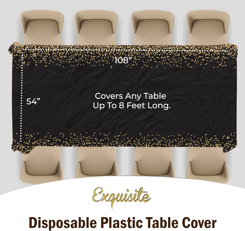Exquisite Party Solids White and Gold Tablecloth Pack Of 12 New Years Plastic Tablecloth Black and Gold Dot 54 Inch X 108 Inch Rectangle Table Cover Black and Gold Party Decorations - Image 4