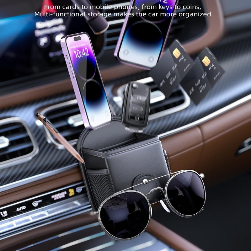 iLulala Car Air Vent Storage Bag Organizer Pocket, Sunglass Holder Car Mount Phone Holder Coin Key Card Case Organizer with Clip, Car Air Vent Phone Holder Coin Key Card Case Organizer. (Black) - Image 5