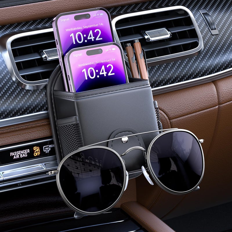 iLulala Car Air Vent Storage Bag Organizer Pocket, Sunglass Holder Car Mount Phone Holder Coin Key Card Case Organizer with Clip, Car Air Vent Phone Holder Coin Key Card Case Organizer. (Black) - Image 1