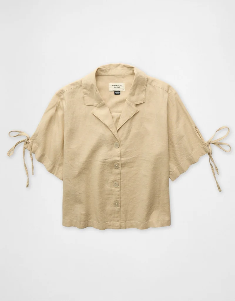 American Eagle  AE Linen-Blend Button-Up Shirt  | Best Price UAE