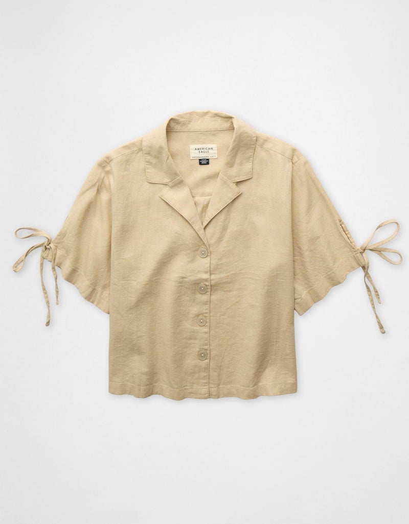 American Eagle AE Linen-Blend Button-Up Shirt - Image 3