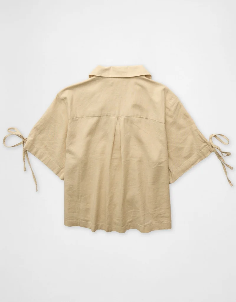 American Eagle  AE Linen-Blend Button-Up Shirt  | Best Price UAE