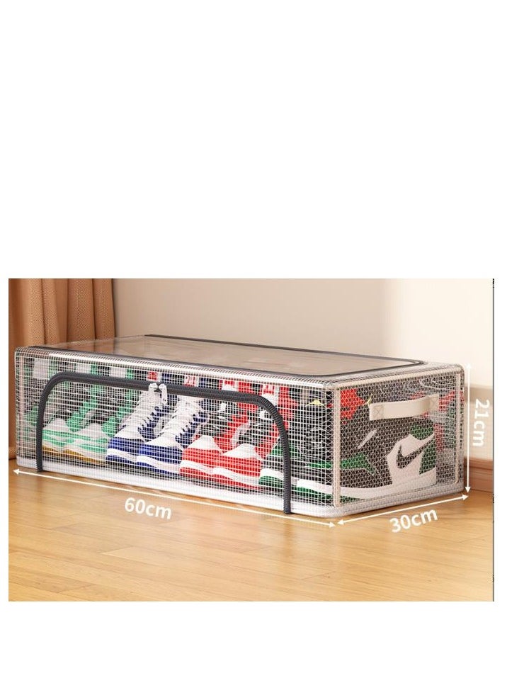 Golden Shoe Storage Box 2 Pack Under Bed Shoe Storage Organizer, Clear Stackable Shoe Organizer for Closet, 60*30*21cm Shoes Organizer Shoe Container Bins for Sneakers Foldable Shoe Rack for Clothes, Toys  - Image 2