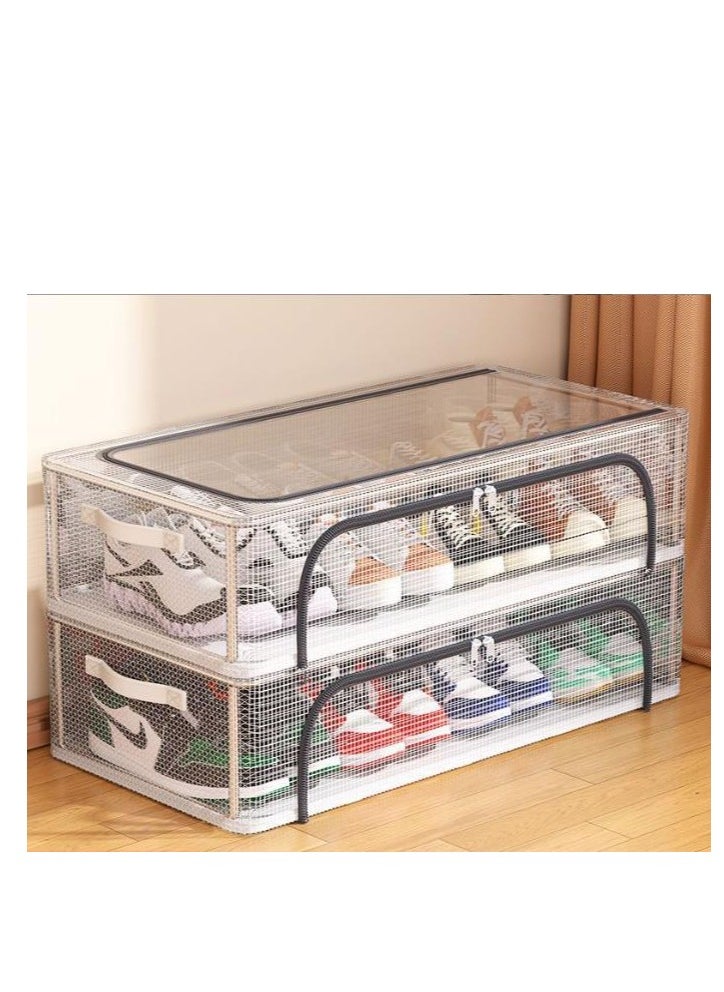 Golden Shoe Storage Box 2 Pack Under Bed Shoe Storage Organizer, Clear Stackable Shoe Organizer for Closet, 60*30*21cm Shoes Organizer Shoe Container Bins for Sneakers Foldable Shoe Rack for Clothes, Toys  - Image 1