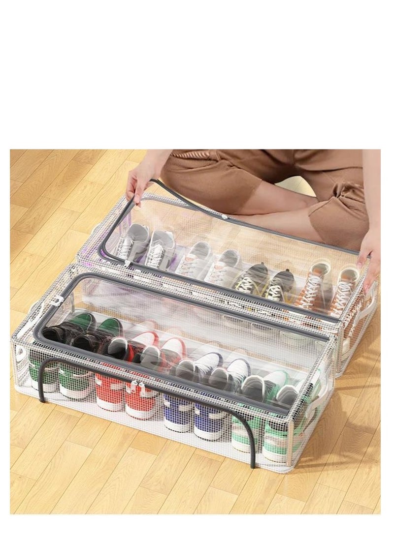 Golden Shoe Storage Box 2 Pack Under Bed Shoe Storage Organizer, Clear Stackable Shoe Organizer for Closet, 60*30*21cm Shoes Organizer Shoe Container Bins for Sneakers Foldable Shoe Rack for Clothes, Toys  - Image 4