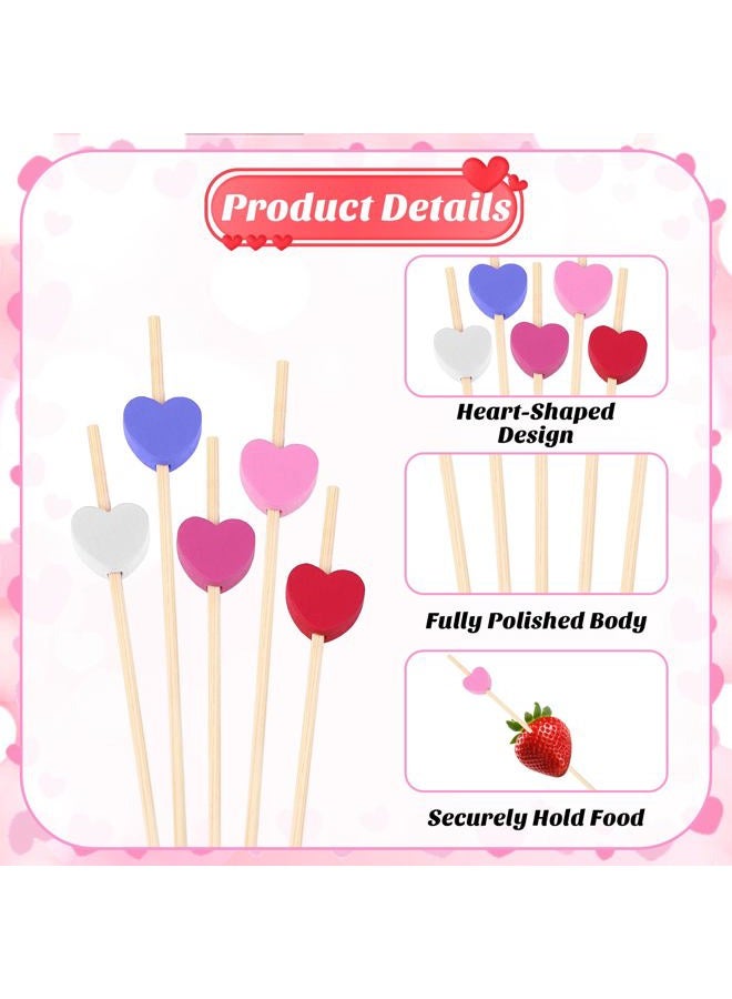 Aodaer 200 Pieces Valentine's Day Classic Color Heart Cocktail Picks 4.72 Inch Wooden Toothpicks Cocktail Skewers Appetizers Picks Party Supplies for Birthday, Wedding, Baby Shower - Image 3