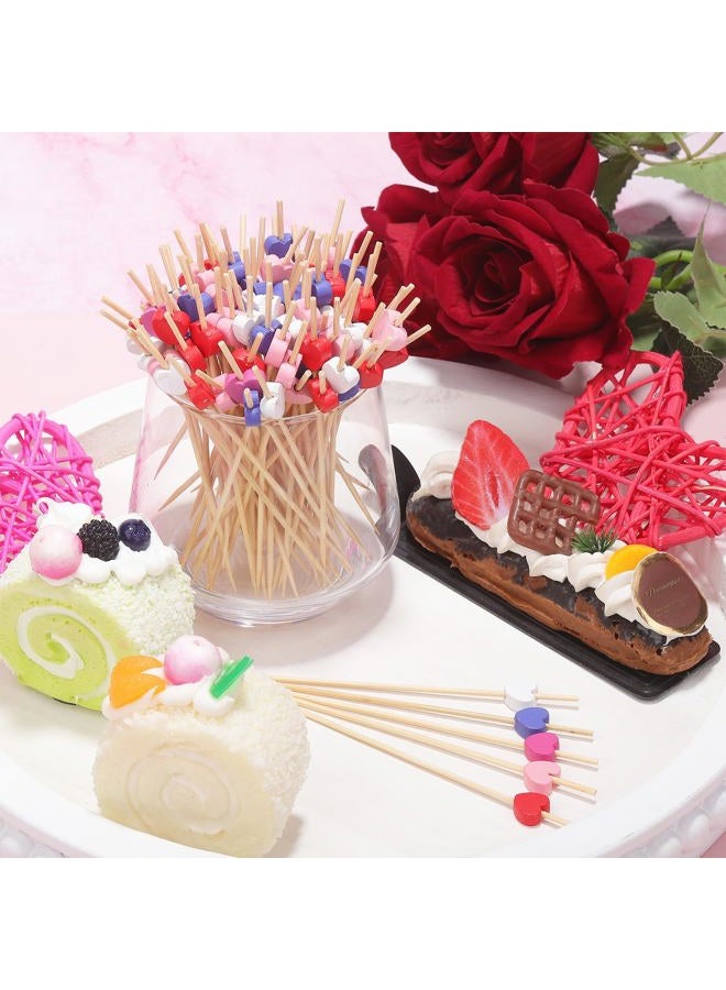 Aodaer 200 Pieces Valentine's Day Classic Color Heart Cocktail Picks 4.72 Inch Wooden Toothpicks Cocktail Skewers Appetizers Picks Party Supplies for Birthday, Wedding, Baby Shower - Image 4