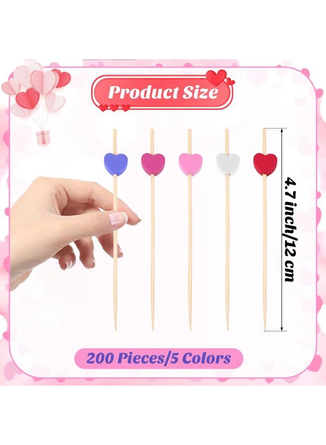 Aodaer 200 Pieces Valentine's Day Classic Color Heart Cocktail Picks 4.72 Inch Wooden Toothpicks Cocktail Skewers Appetizers Picks Party Supplies for Birthday, Wedding, Baby Shower - Image 2