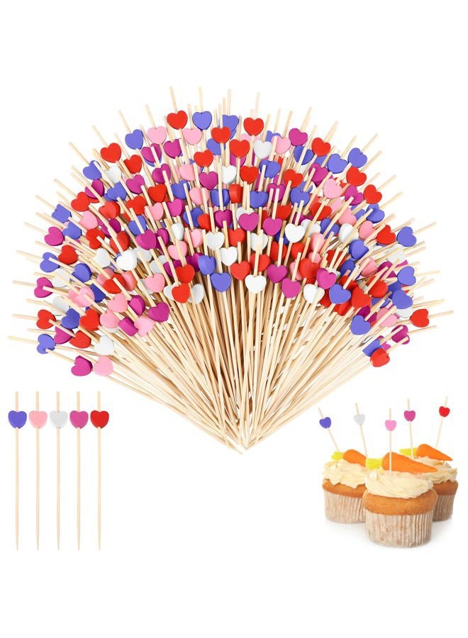 Aodaer 200 Pieces Valentine's Day Classic Color Heart Cocktail Picks 4.72 Inch Wooden Toothpicks Cocktail Skewers Appetizers Picks Party Supplies for Birthday, Wedding, Baby Shower - Image 1
