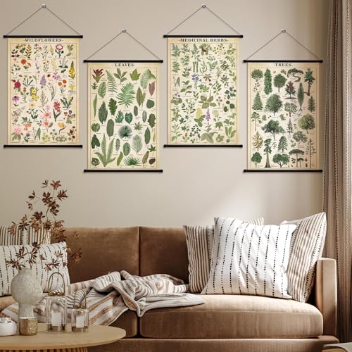 Lewtemi 4 Pcs Vintage Poster Nature Botanical Wall Art Wildflowers Leaves Medicinal Herbs Trees Wall Hanging Poster Prints Plants Chart Poster for Classroom 1535 x 2362 InchRetro Green Plants - Image 3