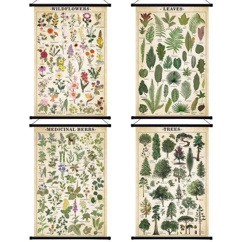 Lewtemi 4 Pcs Vintage Poster Nature Botanical Wall Art Wildflowers Leaves Medicinal Herbs Trees Wall Hanging Poster Prints Plants Chart Poster for Classroom 1535 x 2362 InchRetro Green Plants - Image 2