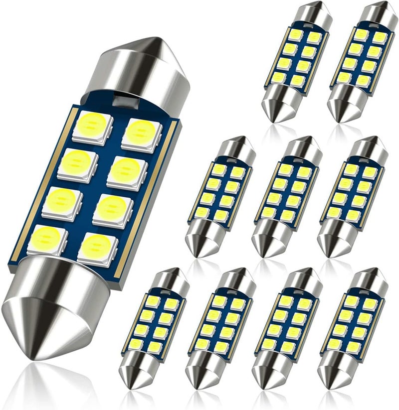 DODOFUN 12V 36MM Festoon 6418 DE3423 DE3425 6000K White Extra Bright LED Bulbs - 10 Pack - Image 1