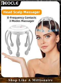 REOCLE Electric Scalp Massager Head Massager with 8 Vibrating Contacts & 3 Modes 360 Degree Head Massager Cordless Portable Head Scratcher for Stress Relax  - Image 1