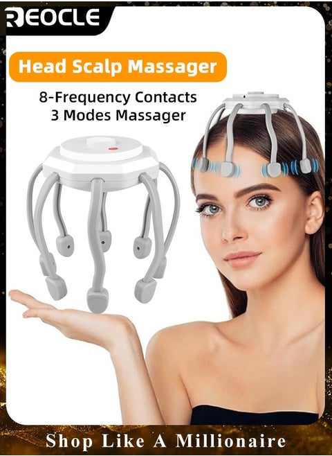 Electric Scalp Massager Head Massager with 8 Vibrating Contacts & 3 Modes 360 Degree Head Massager Cordless Portable Head Scratcher for Stress Relax
