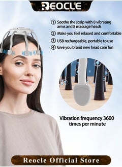REOCLE Electric Scalp Massager Head Massager with 8 Vibrating Contacts & 3 Modes 360 Degree Head Massager Cordless Portable Head Scratcher for Stress Relax  - Image 4