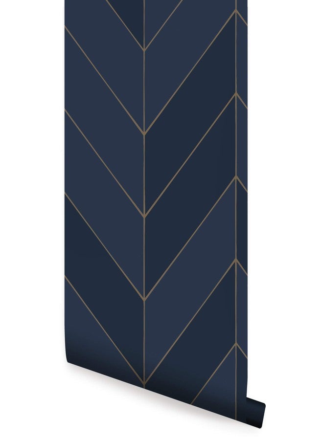 Simple Shapes Gold Lines Chevron Vinyl Wallpaper Peel and Stick (Single Sheet - 2ft x 9ft, Navy) - Image 1