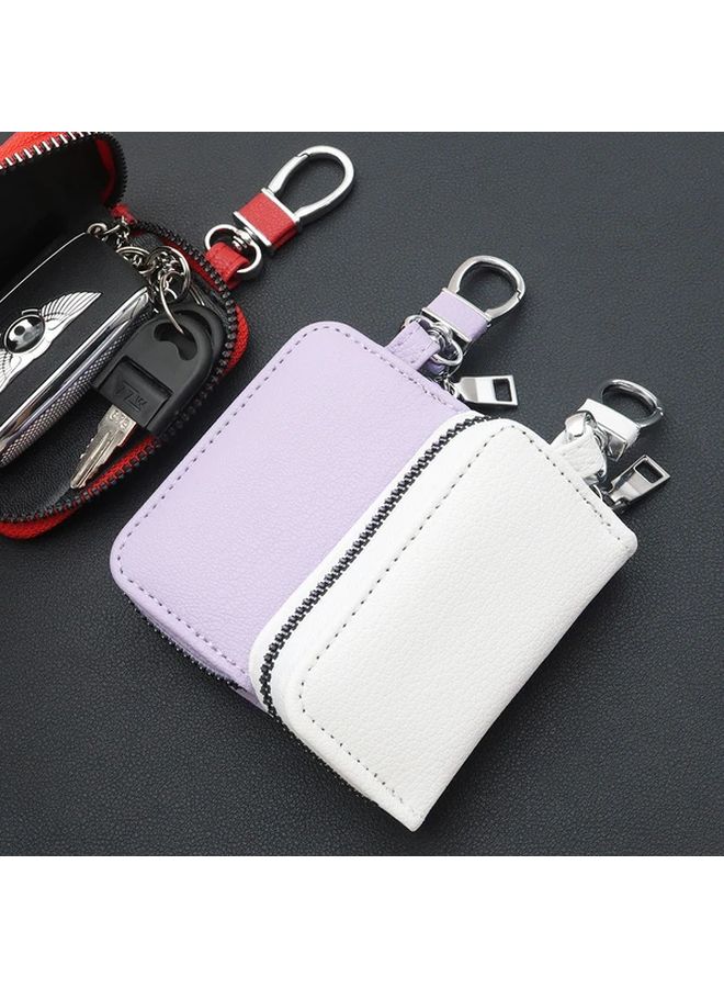 Black Faux Leather Key Pouch Large Capacity Zipper Holder For Men Women - Image 4