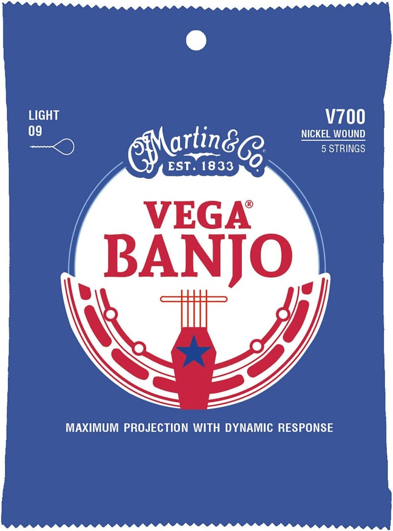 Martin Vega® Banjo Strings – Nickel, Light Gauge | 5-String Set for Bluegrass, Clawhammer & Folk | Long-Lasting Nickel/Steel Alloy - Image 1