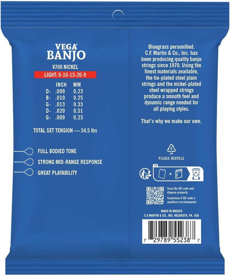 Martin Vega® Banjo Strings – Nickel, Light Gauge | 5-String Set for Bluegrass, Clawhammer & Folk | Long-Lasting Nickel/Steel Alloy - Image 2
