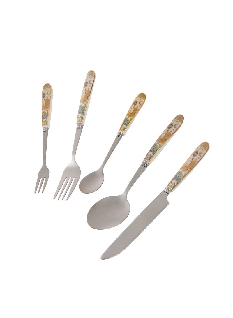 Ramadan Design 25-Piece Silverware Set Ceramic Handle , Modern Flatware Utensil Cutlery Set for 6 each size , Food Grade Stainless Steel Tableware Includes Knife ，Spoons and Forks Set, Mirror Polished  - Image 2