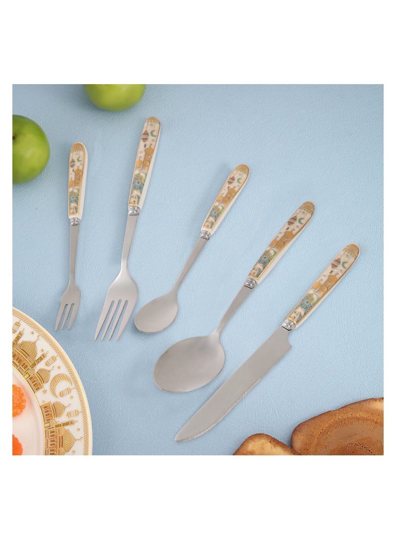 Ramadan Design 25-Piece Silverware Set Ceramic Handle , Modern Flatware Utensil Cutlery Set for 6 each size , Food Grade Stainless Steel Tableware Includes Knife ，Spoons and Forks Set, Mirror Polished  - Image 4