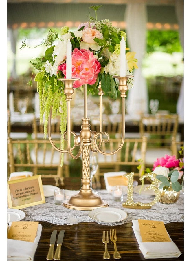 Hewory Metal Candelabra Gold Candle Stand 20in Tall, 5-Candle Candlestick Holder for Taper Candles, Candle Holder for Wedding Centerpiece Christmas Valentine Holiday Party Event Reception Decor, 2Pcs - Image 4