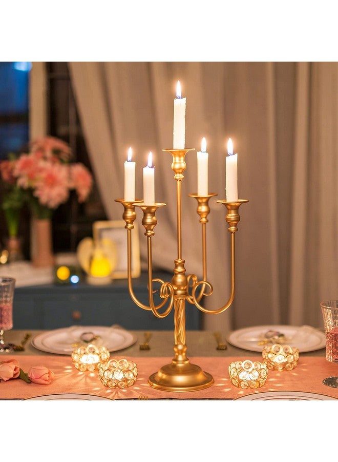 Hewory Metal Candelabra Gold Candle Stand 20in Tall, 5-Candle Candlestick Holder for Taper Candles, Candle Holder for Wedding Centerpiece Christmas Valentine Holiday Party Event Reception Decor, 2Pcs - Image 2