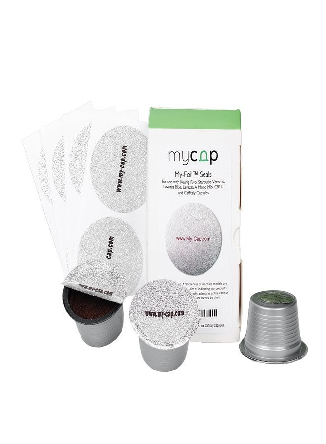 My-Cap Foil Seals for Coffee Pods - Foil Lids to Reuse Verismo, Lavazza Blue, Lavazza A Modo Mio, CBTL, and Caffitaly Capsules - Aluminum Foil Seals - Reuse your Coffee Capsules (Pack of 100) - Image 1