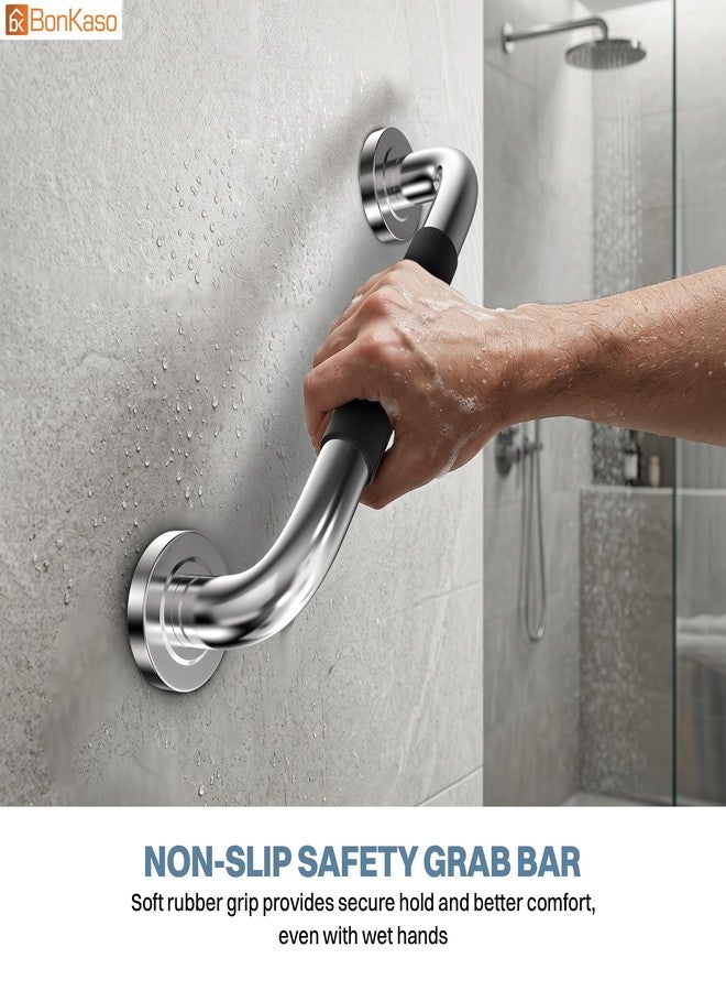 BonKaso Grab Bar SS304 12 inch with Rubber Grip Pack of 2, Matt Finish Bathroom Safety Handle, Wall Mount Support Bar for Elderly, Anti-Slip Stainless Steel Grab Rail with Screw Plugs - Image 3