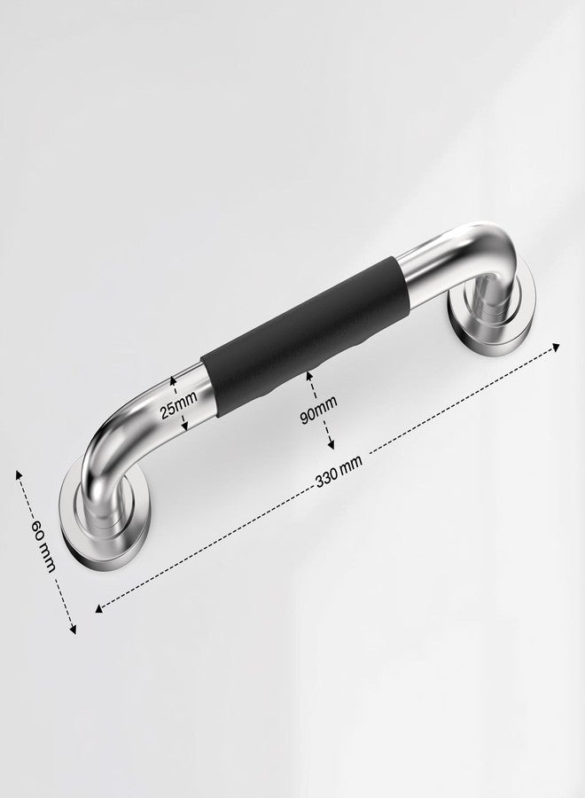 BonKaso Grab Bar SS304 12 inch with Rubber Grip Pack of 2, Matt Finish Bathroom Safety Handle, Wall Mount Support Bar for Elderly, Anti-Slip Stainless Steel Grab Rail with Screw Plugs - Image 2