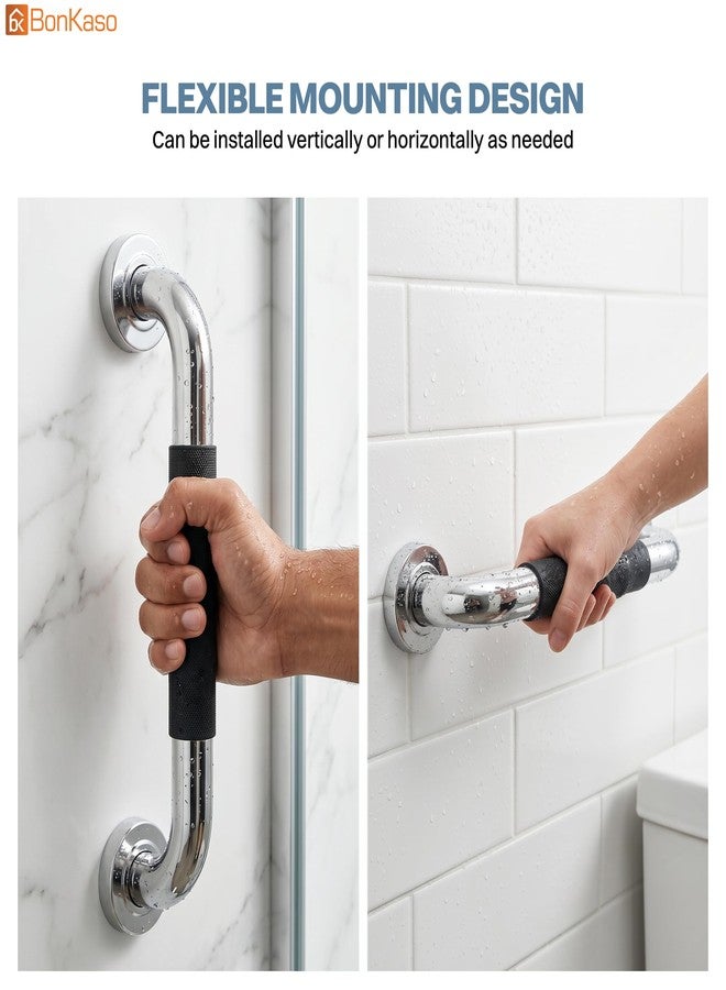 BonKaso Grab Bar SS304 12 inch with Rubber Grip Pack of 2, Matt Finish Bathroom Safety Handle, Wall Mount Support Bar for Elderly, Anti-Slip Stainless Steel Grab Rail with Screw Plugs - Image 5