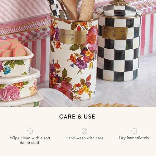 mackenzie childs MACKENZIE-CHILDS Enamel Utensil Holder, Kitchen Utensil Holder for Countertop, Storage Caddy, White Flower Market - Image 5