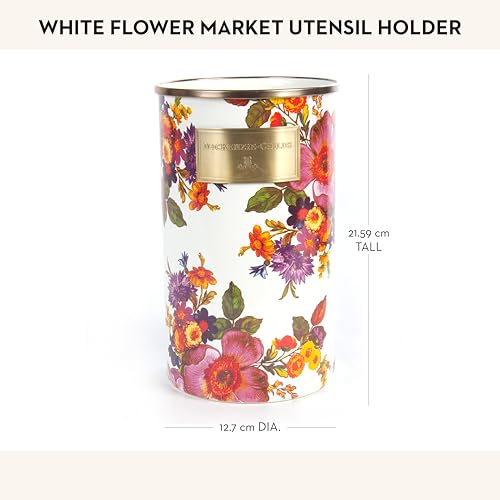 mackenzie childs MACKENZIE-CHILDS Enamel Utensil Holder, Kitchen Utensil Holder for Countertop, Storage Caddy, White Flower Market - Image 4