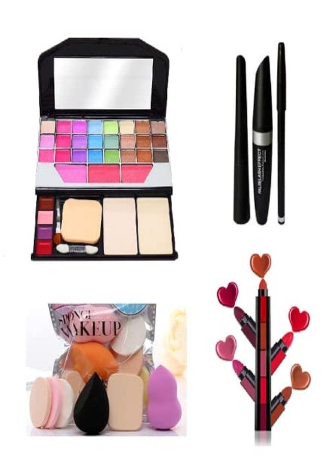 PROTYA PRO TYA All In One Makeup Kit + Eyeliner Maskara Eyebrow Pencil + 6 pcs Puff Set + Fab 5 Lipstic (6155) - Image 1