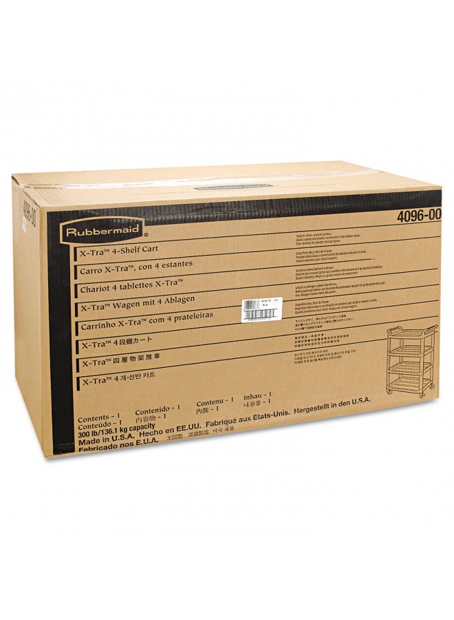 Rubbermaid Commercial Products Rubbermaid Commercial Products Heavy Duty 4-Shelf Rolling Service/Utility/Push Cart, 300 lbs. Capacity, Platinum, for Foodservice/Restaurant/Cleaning (FG409600BLA) 