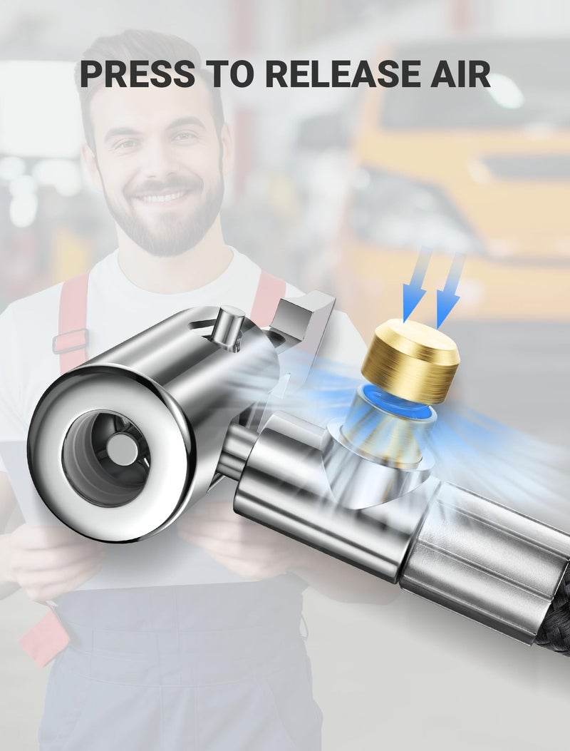LUMITECO 20 Inch Tire Inflator Hose Adapter, Car Air Hose Self-Locking Air Chuck w/Tire Schrader Valve Fine Thread & Presta Valve Adapter, Quick Connect & Release for Pump Air Compressor Attachments - Image 3