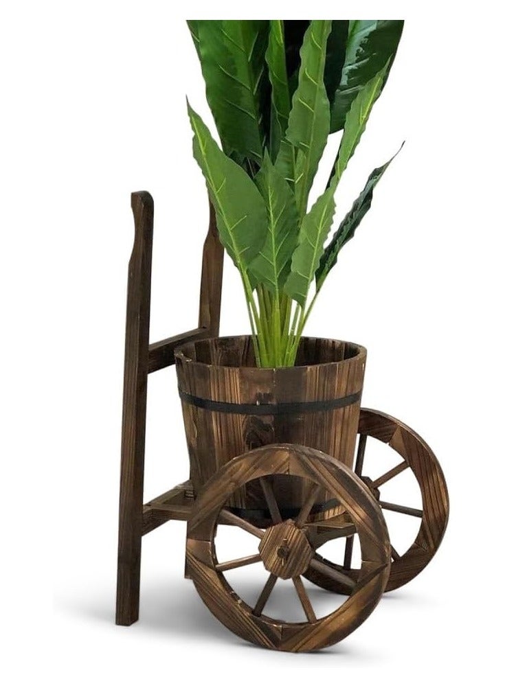 لينجوي أصيص زهور خشبي على الطراز الريفي زارع خشبي مع عجلتين دلو للزهور عنصر تزيين حديقة خشبي للأماكن الداخلية والخارجية - Image 2