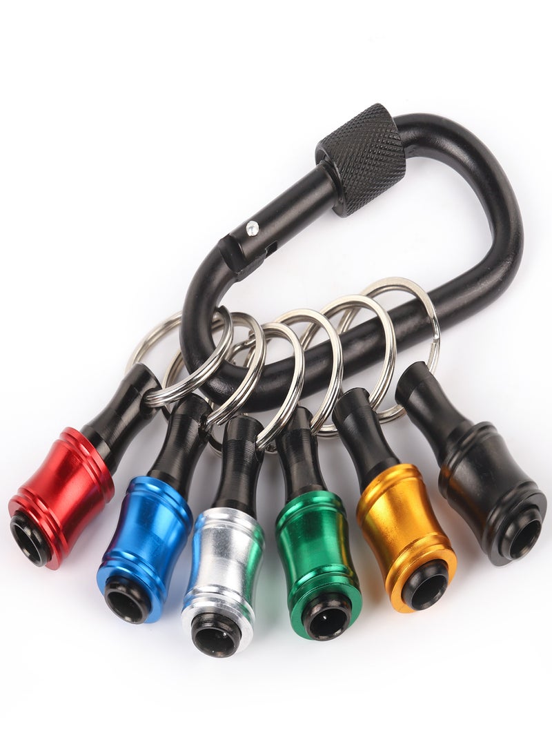 Katerk 1/4inch Hex Shank Aluminum Alloy Screwdriver Bits Holder Extension Bar Drill Screw Adapter Change Keychain Portable（6PC color with black carabiner） - Image 2