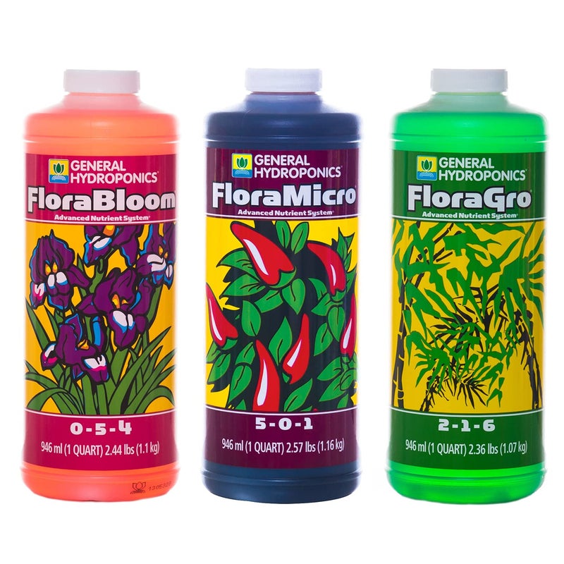General Hydroponics Flora Series: FloraMicro, FloraBloom, FloraGro - 3-Part Hydroponic Nutrient System, 1 qt. Bottles - Image 1