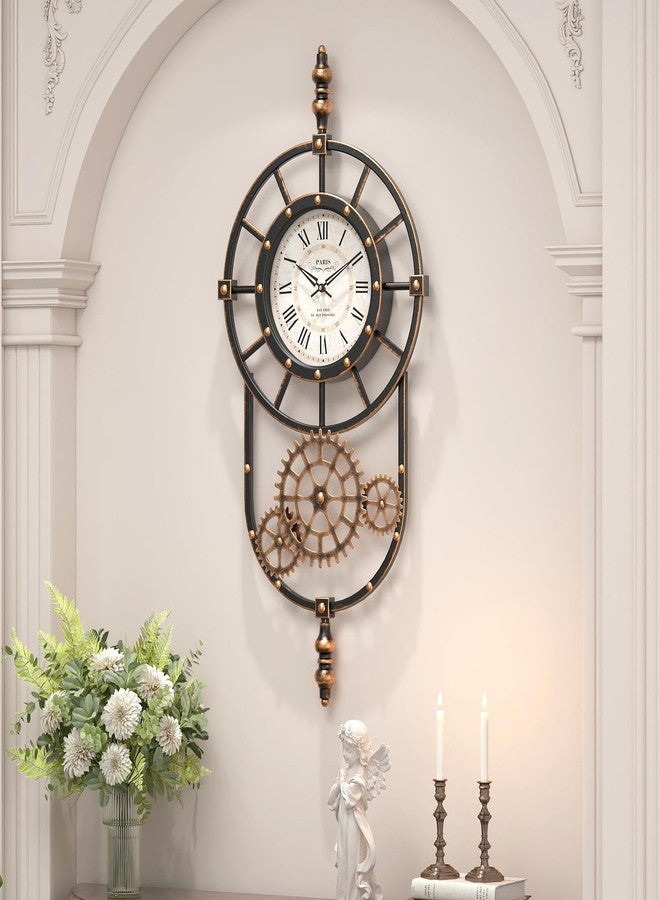 ChimeTide Large Industrial Steampunk Decor Vintage Wall Clock, Antique Gold Black Metal Wall Clocks for Living Room Farmhouse (23" H x 14" W) - Image 3