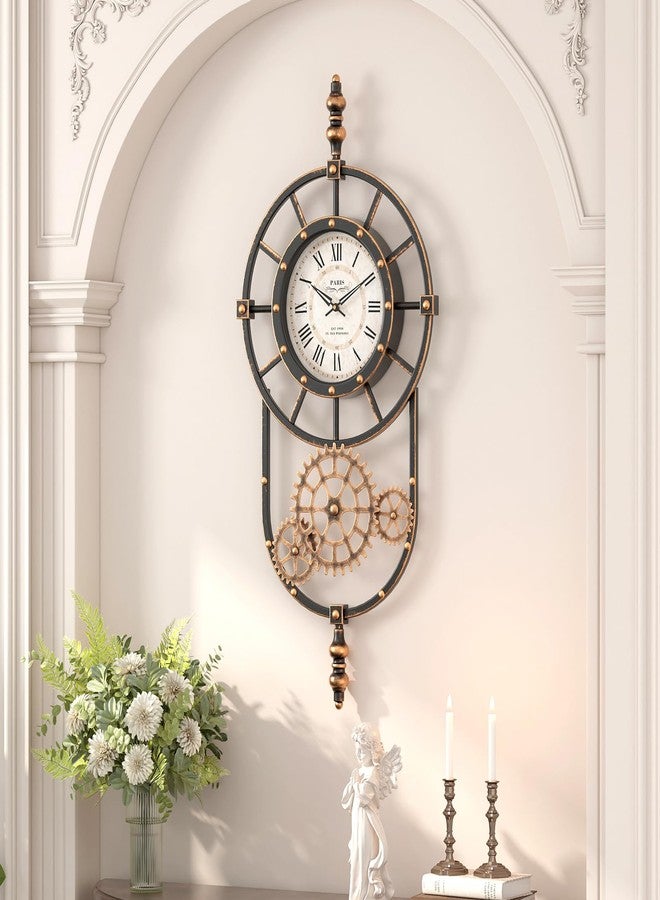 ChimeTide Large Industrial Steampunk Decor Vintage Wall Clock, Antique Gold Black Metal Wall Clocks for Living Room Farmhouse (23" H x 14" W) - Image 4
