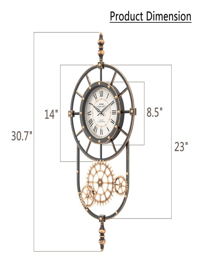 ChimeTide Large Industrial Steampunk Decor Vintage Wall Clock, Antique Gold Black Metal Wall Clocks for Living Room Farmhouse (23" H x 14" W) - Image 2