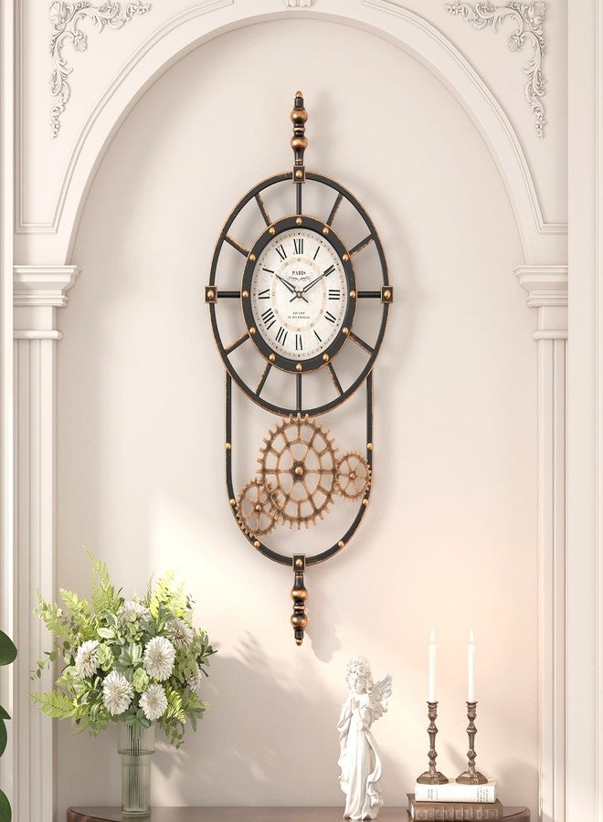 ChimeTide Large Industrial Steampunk Decor Vintage Wall Clock, Antique Gold Black Metal Wall Clocks for Living Room Farmhouse (23" H x 14" W) - Image 1