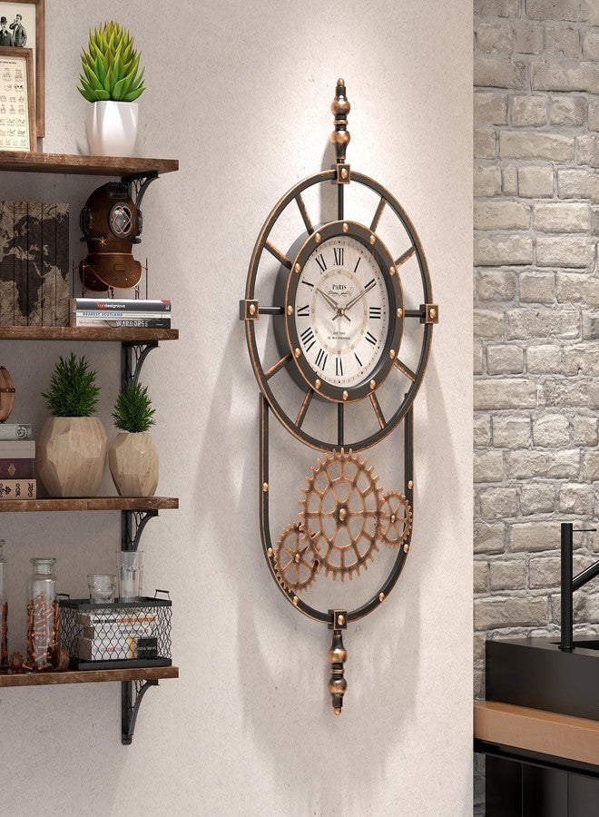 ChimeTide Large Industrial Steampunk Decor Vintage Wall Clock, Antique Gold Black Metal Wall Clocks for Living Room Farmhouse (23" H x 14" W) - Image 5