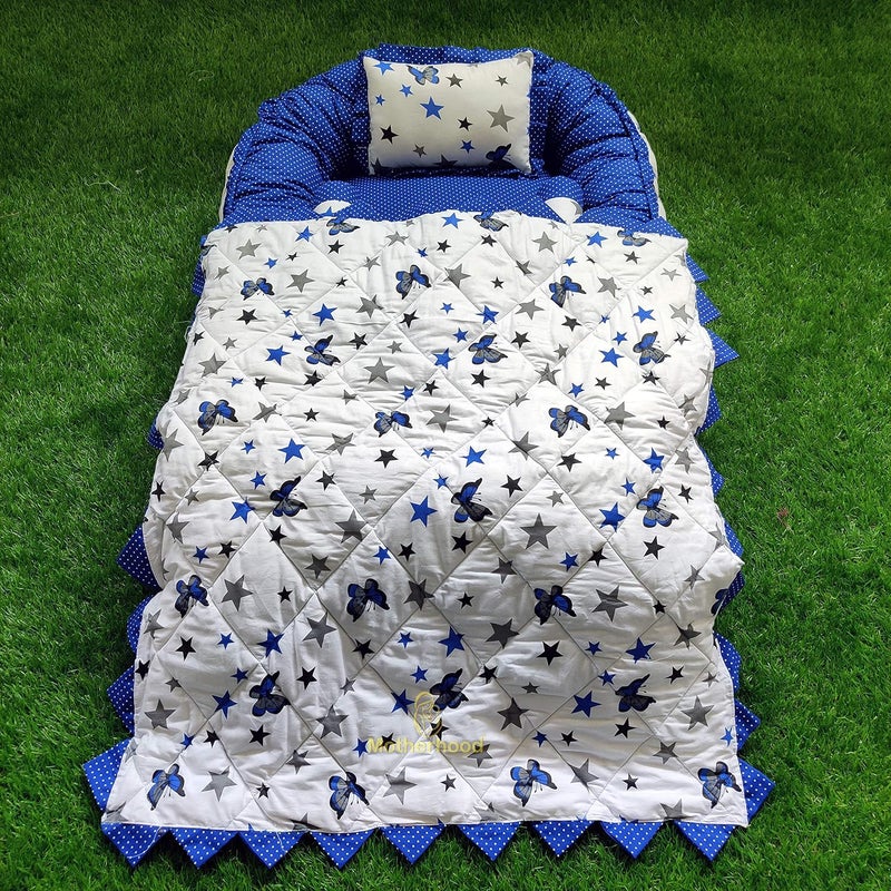 MOTHERHOOD MOTHERHOOD Baby Nest Bed with 3 pc Baby Pillow and 1 Large Baby Blanket Luxury UltraSoft Comfortable Baby Mattress Bed Sleeper Bedding Set coSleeper for Newborn to Toddlers Blue - Image 1