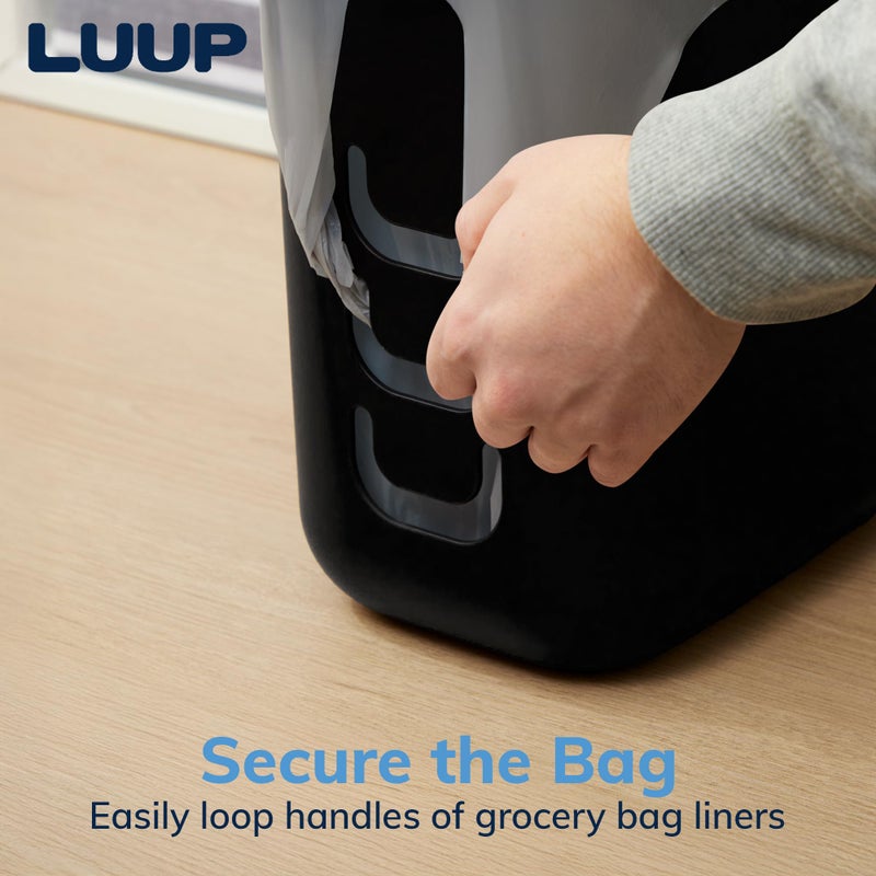 STORi Luup Trash Can (Black) - Reuse Grocery Bags - Plastic Garbage Container for Bathroom, Vanity, Laundry Room, Kitchen, Office, Garage - 2.5 Gallon Wastebasket with Hooks to Secure Trash Bags - Image 4
